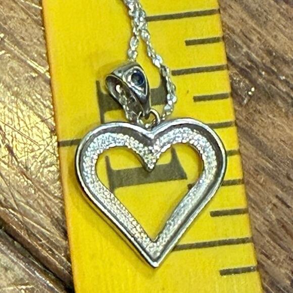 NIB Mystique Platinum Over Sterling Silver Diamond & Sapphire Heart Necklace - Picture 5 of 16